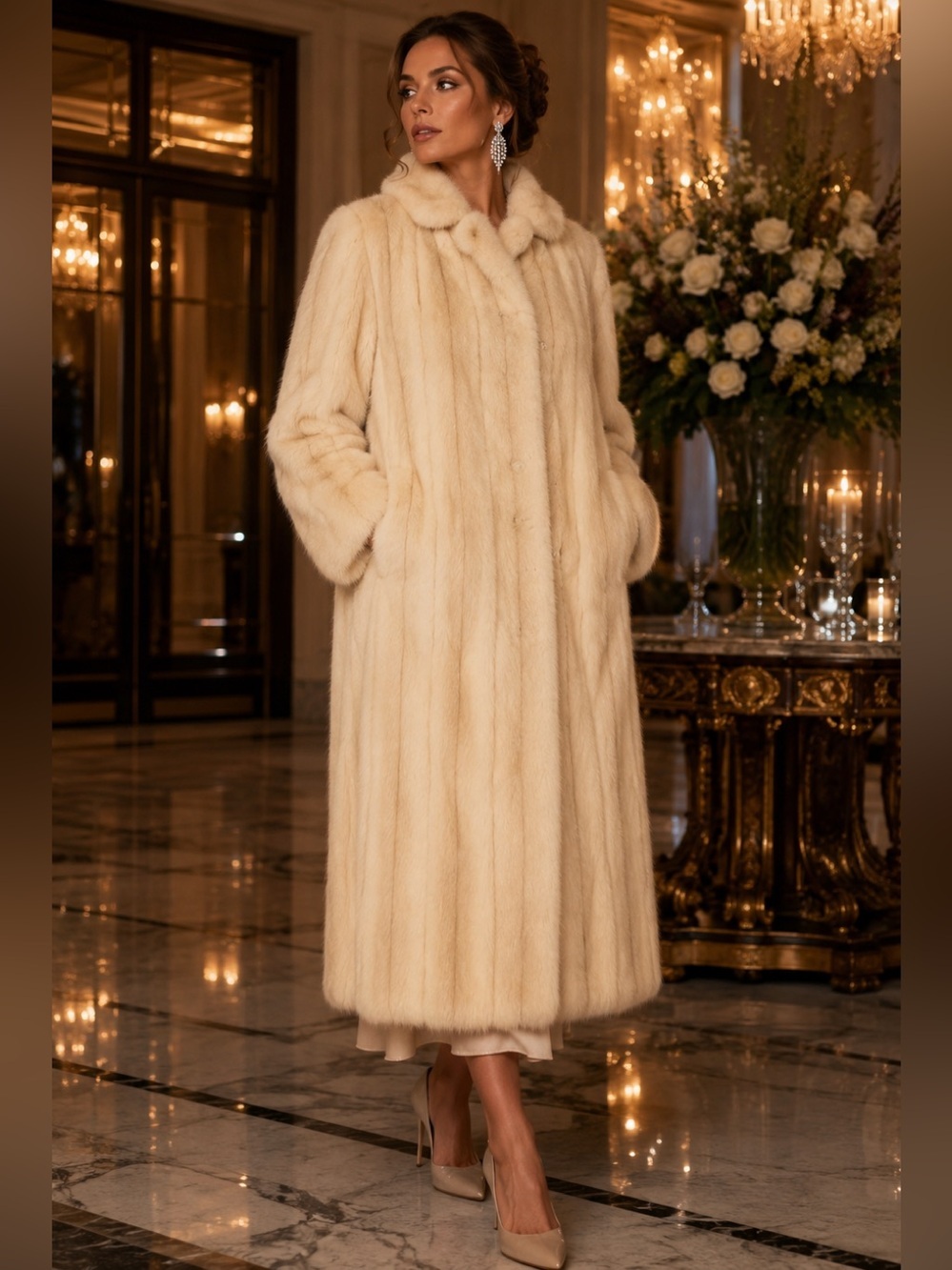 Cream mink long fur coat vintage